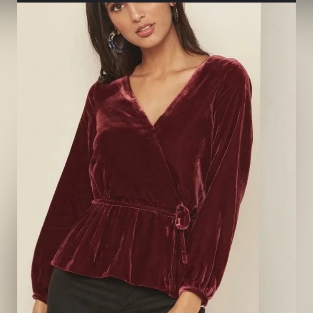 J. Crew Velvet Wrap Peplum Blouse in Deep Wine